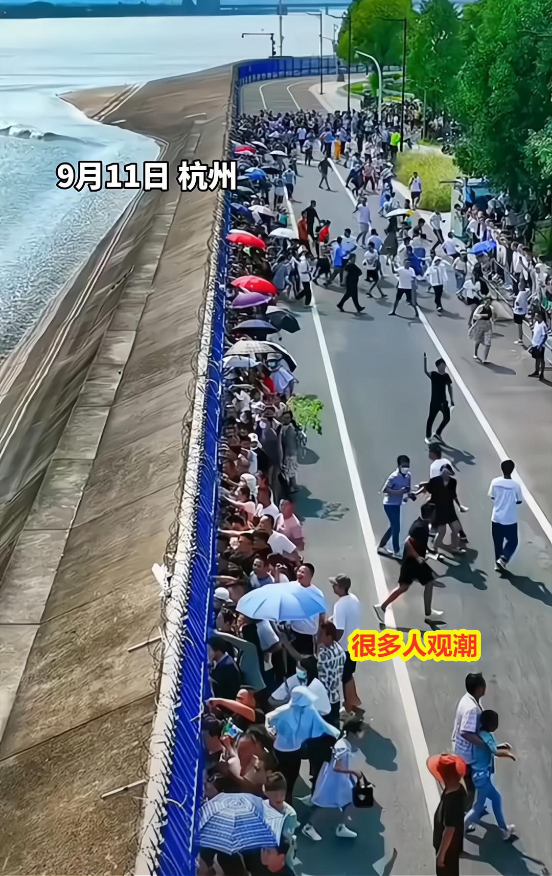 游客近距离围观钱塘江大潮 不听劝被大浪拍倒 浑身湿透泥泞不堪