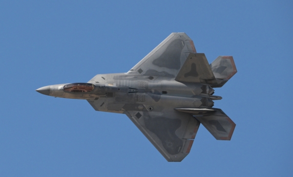 A US F-22 Raptor overflies during the International Air and Space Fair (FIDAE) in Santiago on April 9, 2024. The FIDAE, which will run until April 14, is Latin America's foremost aerospace, defence, and security exhibition. (Photo by RODRIGO ARANGUA / AFP) (Photo by RODRIGO ARANGUA/AFP via Getty Images)