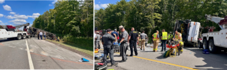 巴士翻覆事故现场。(New York State Police)