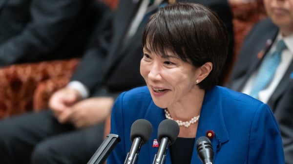 2025年11月7日:日本首相高市早苗在东京国会众议院预算委员会会议上致词。