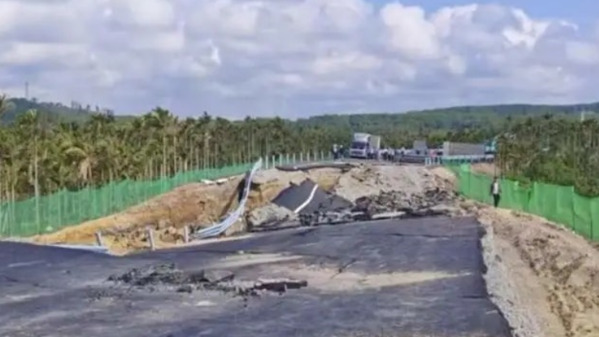 2月11日,海南琼海市博鳌镇一段仍未竣工的省级交通路段发生塌陷事故。