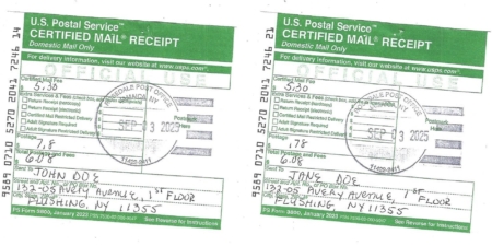 �����������������ύ��֤����Ƭ���ĸ���͵�����֪֮ͨ�Һ��ʼ��վݣ�certified mail receipt����